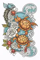 white rose, turtle, moon, crab, water element, ruby, cancer zodiac  tattoo design idea