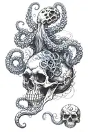 blue ring octopus surrounding a skull tattoo design idea