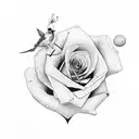 robin bird on a rose stem tattoo design idea