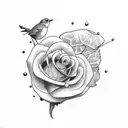 robin bird on a rose stem tattoo design idea