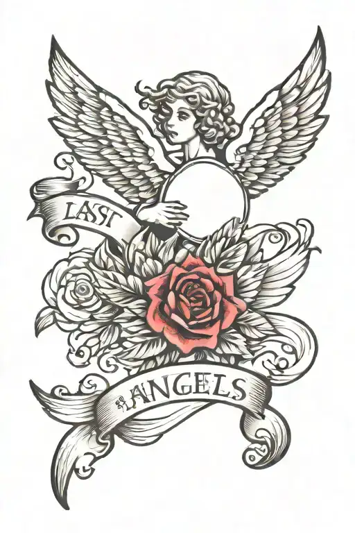 last name with angels  tattoo design idea