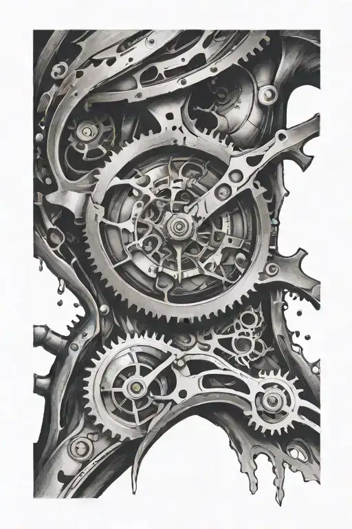 watch mechanism under skin tears scars tattoo design idea