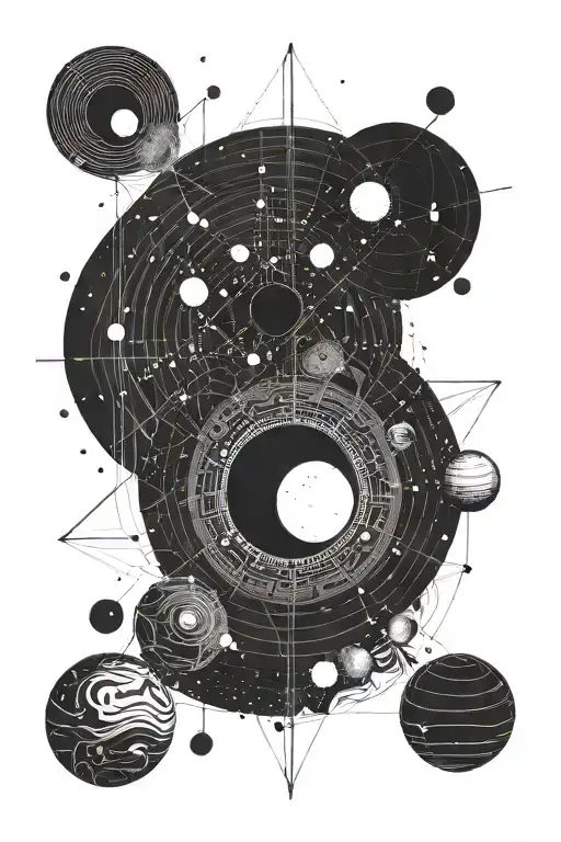 Solar system with black hole in the center tattoo design idea