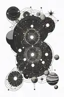 Solar system with black hole in the center tattoo design idea