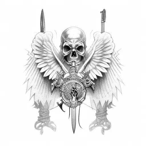 falen angel half dead with sword in hands tattoo design idea