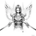 falen angel half dead with sword in hands tattoo design idea