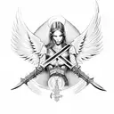 falen angel half dead with sword in hands tattoo design idea