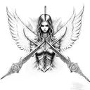 falen angel half dead with sword in hands tattoo design idea
