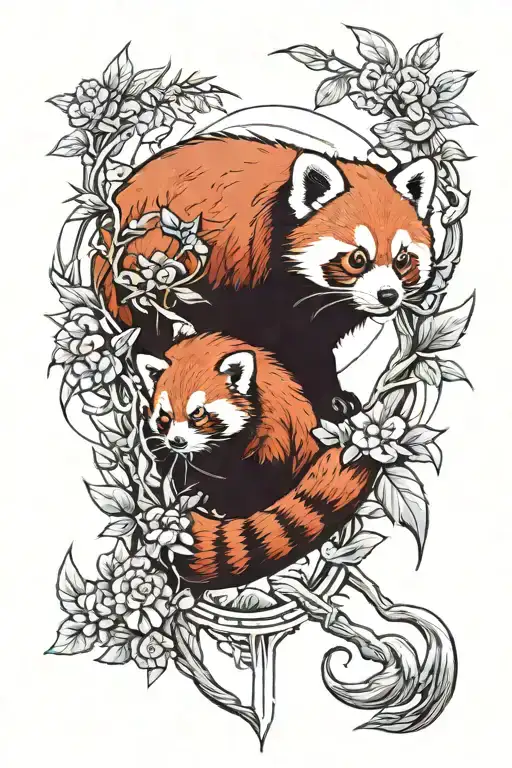 red panda theme sleeve tattoo design idea