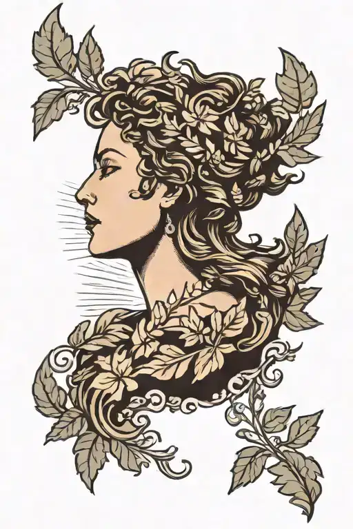 woman reaching for the sun, laurel wreath, clouds, view from below tattoo design idea