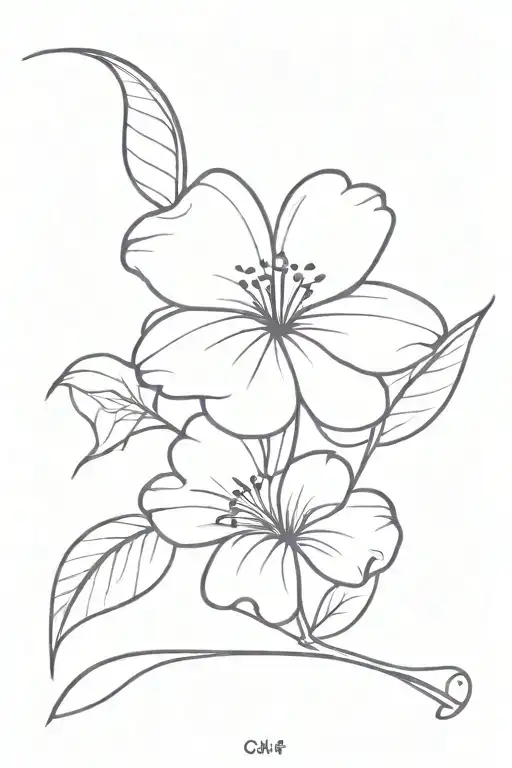 violet flower with stem that elegantly spells "Cali 2-3-04" tattoo design idea