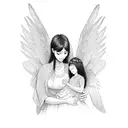 angel mother hold daughter with butterflies tattoo design idea