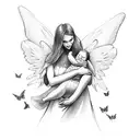 angel mother hold daughter with butterflies tattoo design idea