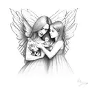 angel mother hold daughter with butterflies tattoo design idea