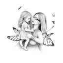 angel mother hold daughter with butterflies tattoo design idea