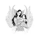 angel mother holding daughter with butterflies tattoo design idea