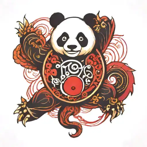yin yang panda Back red tattoo design idea