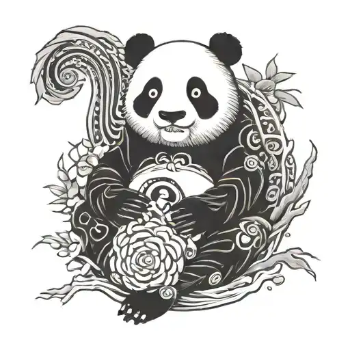 Yin Yang Panda Holding tattoo design idea