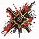 Dark black broke Satanic cross Realistic Eye, cracked and bleeding. dark black and blood red. golden cross. demonic tattoo design idea