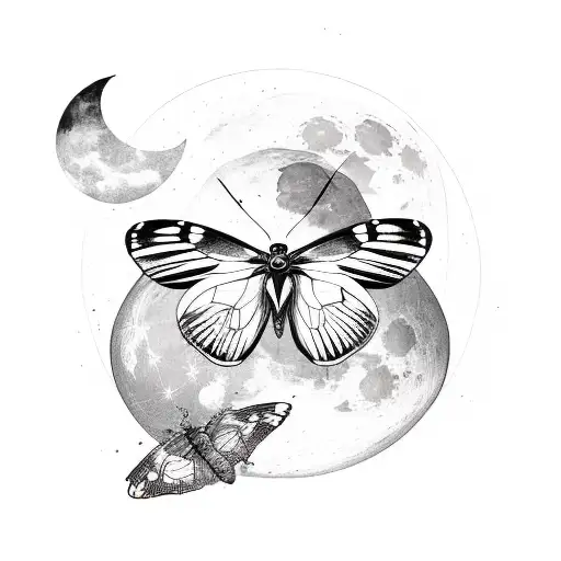 A butterfly with moon phases as its wings tattoo design idea