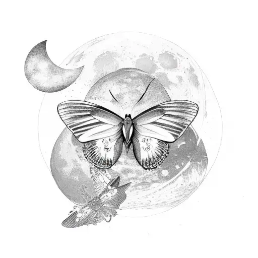 A butterfly with moon phases as its wings tattoo design idea