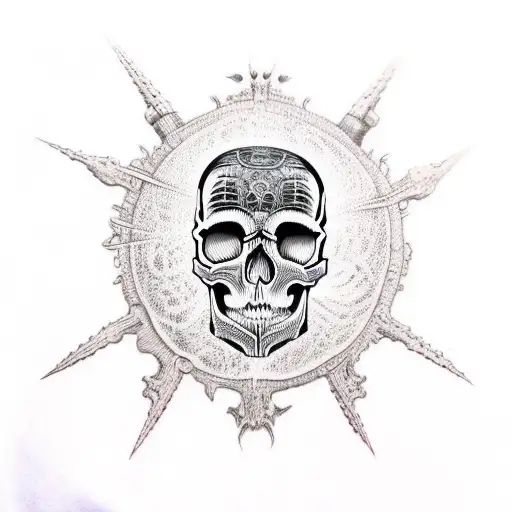 Skull in giger style tattoo design idea
