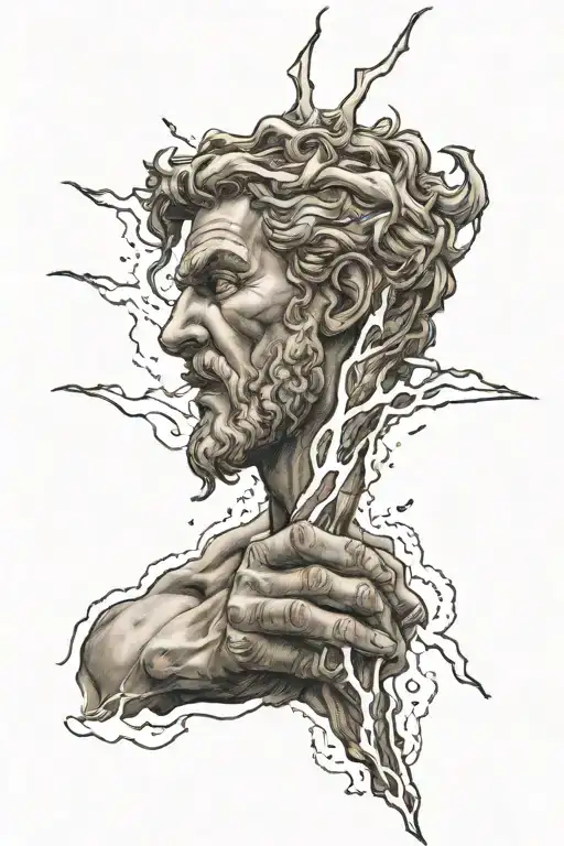 Zeus holding a lightning bolt surrounded tattoo design idea