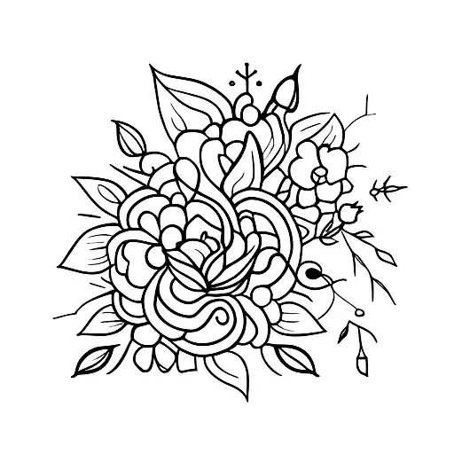 floral, bússola, ramos de folhas tattoo design idea