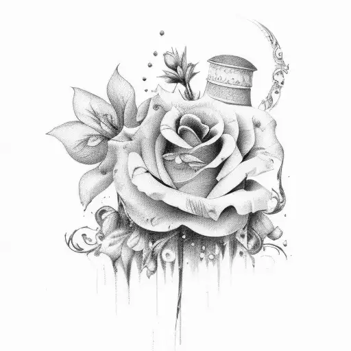 floral, bússola, ramos de folhas tattoo design idea