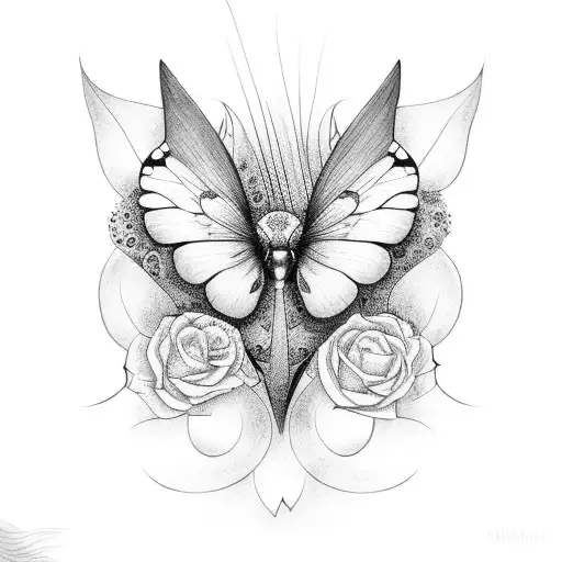 borboleta com flores tattoo design idea