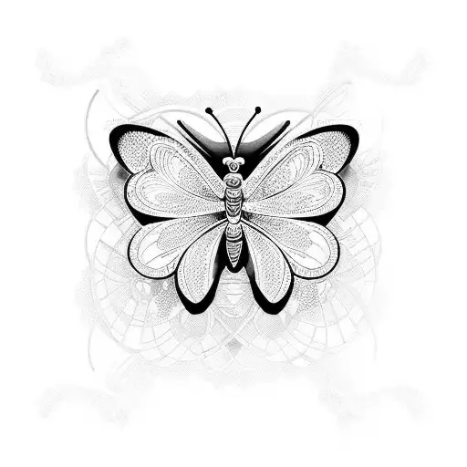 A butterfly made up of interconnected tennis rackets, with flowers and waves in the background tattoo design idea