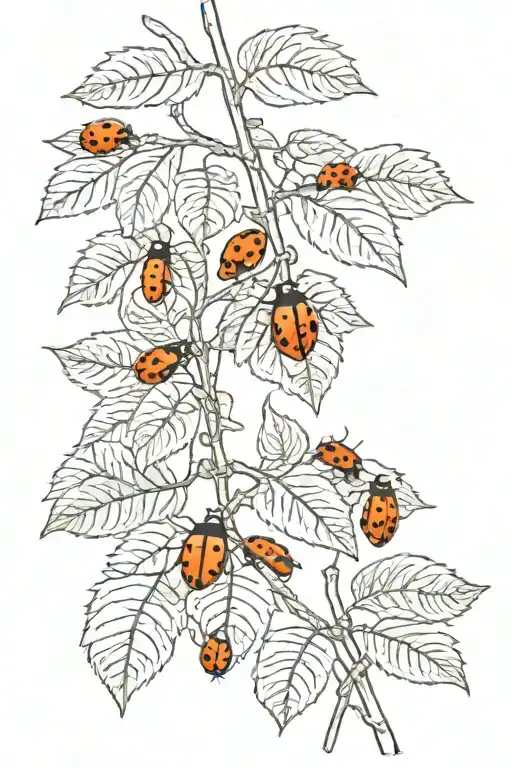 orange tree branch with a few ladybugs tattoo design idea