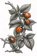 orange fruit tree branch with a few ladybugs tattoo design idea