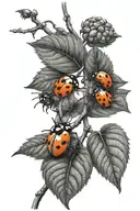 orange fruit tree branch with a few ladybugs tattoo design idea