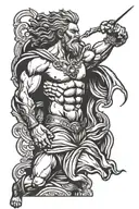 Zeus holding a lightning bolt while fighting tattoo design idea