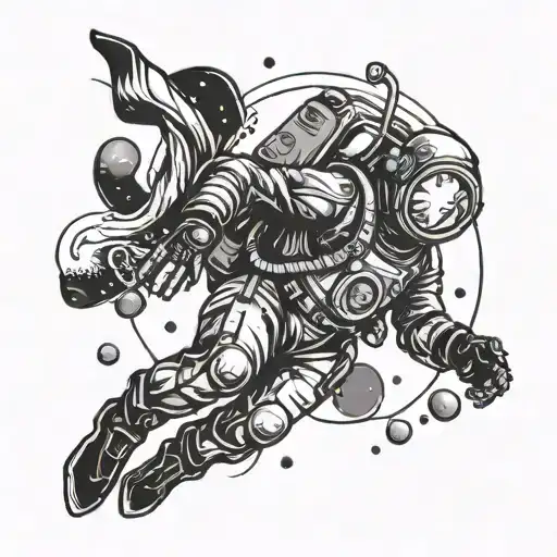scuba diver floating through space tattoo design idea