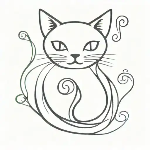 Create a color tattoo in a laconic style: a cat organically inscribed in the shape of a treble clef. tattoo design idea