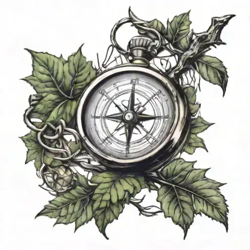 A compass intertwined with a tree branch to symbolize guidance and love for nature tattoo design idea