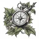 A compass intertwined with a tree branch to symbolize guidance and love for nature tattoo design idea