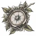 A compass intertwined with a tree branch to symbolize guidance and love for nature tattoo design idea