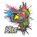 two rectangles in pride outline with pride colours paint ball splatter over it tattoo design idea