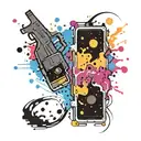 two rectangles in pride outline with pride colours paint ball splatter over it tattoo design idea