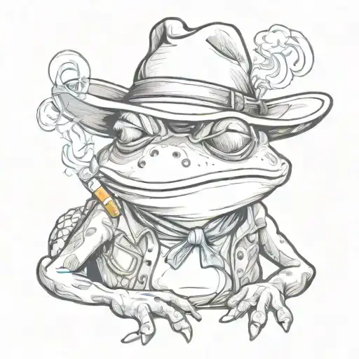 Funny cowboy frog smoking tattoo design idea