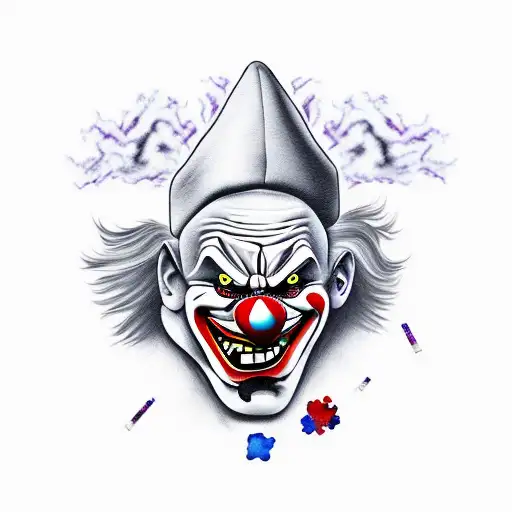 evil clown smoking meth tattoo design idea