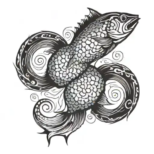 Two fish in a circle that swim one after the other in a circle tattoo design idea