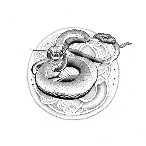 snake on a half moon asserting dominance tattoo design idea