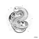 snake on a half moon asserting dominance tattoo design idea