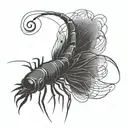 Create a minimalist tattoo of a cleaner shrimp silhouette tattoo design idea
