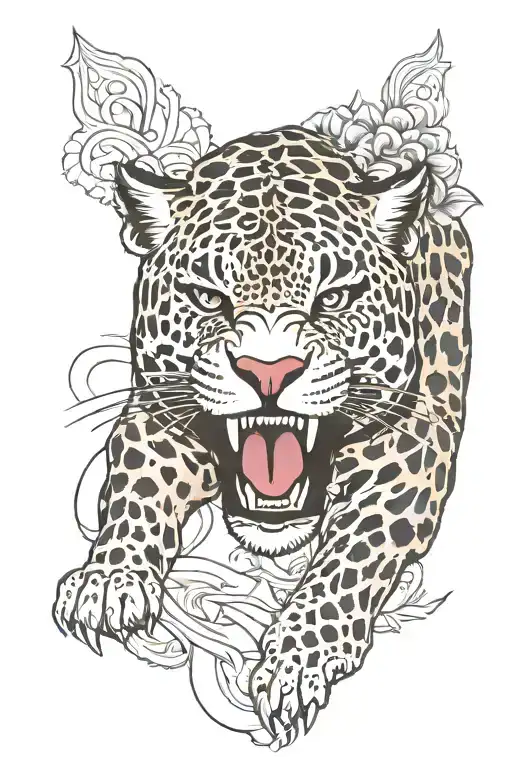 Jaguar walking towards tattoo design idea