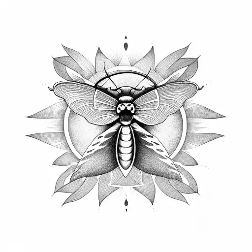 death moth with moon and sun tattoo design idea